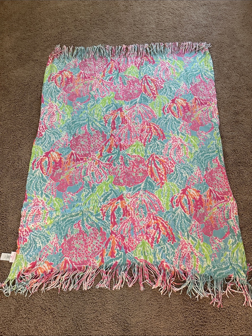 Lilly Pulitzer Colorful Floral Fringe Throw Blanket